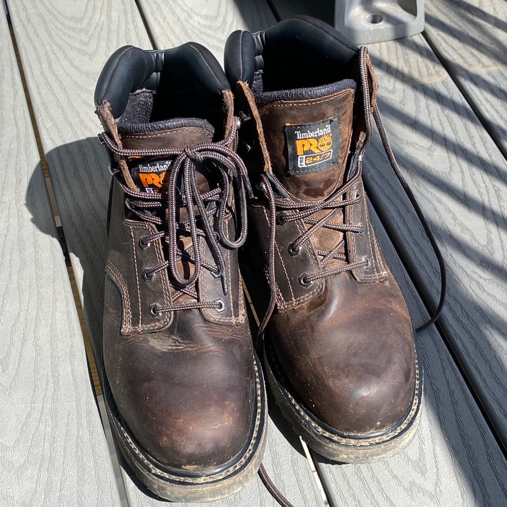 Size 12 Timberland Pro Steel Toe leather work boots.